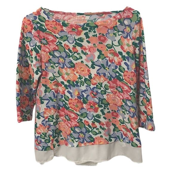 😊 3/$30 
Talbots | Light Sweater Blouse Hem Sz Small Floral EUC - Picture 1 of 7